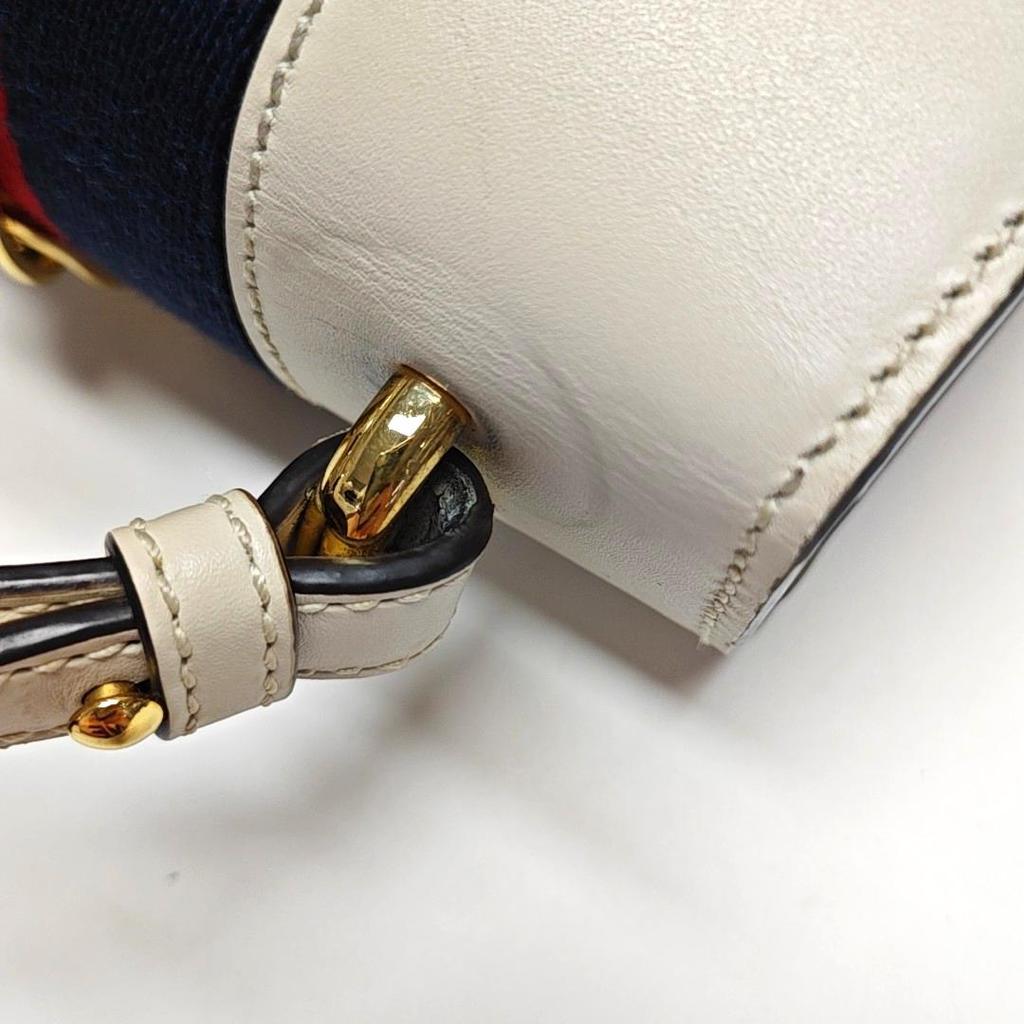 [Pre-Owned] Sylvie Gold Buckle Striped Web Leather Mini Tote Shoulder Crossbody Bag - Very Good #MO43HP