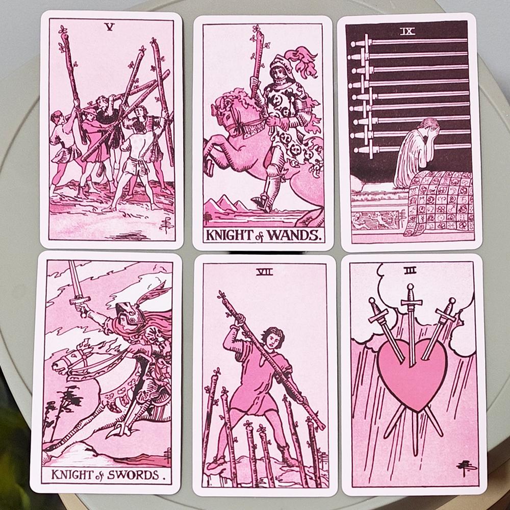 Rose Rider Tarot Deck 11*6.2cm in Tin Box - 78 Classic Vintage Pink Tarot Cards with Guidebook, Aesthetic Rose Pink