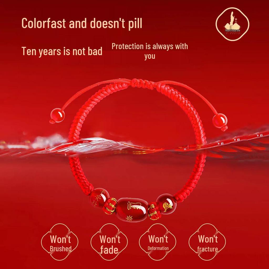 Путошань 2026 год Лошади Браслет из красной нити - Женский плетеный шнурок Амулет для Лошади, Крысы, Быка, Кролика, Тай Суй