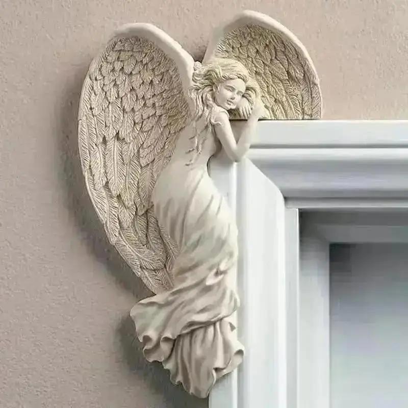 Angel Wings Resin Craft Door Frame Ornament Angel Winged Goddess Pendant Garden Door Decoration Home Gifts Left Right Wings