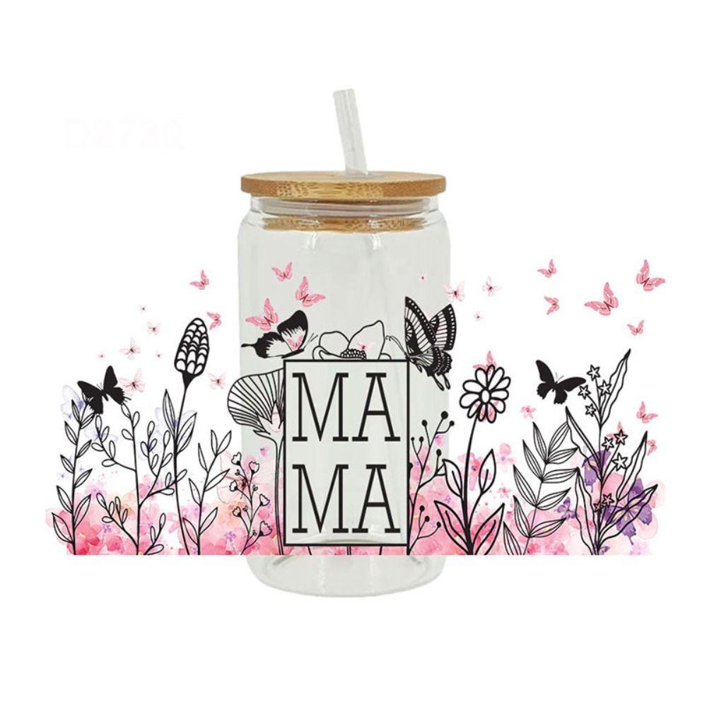 Утюг на чашку обертывания цветок мама печатные переводные наклейки на чашки УФ DTF переводная наклейка 16 унций стеклянные чашки