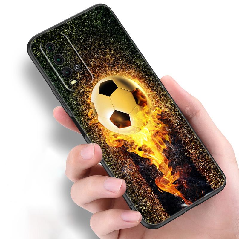 Силиконовый чехол для телефона с огненным футбольным мячом для Xiaomi Redmi Note 11 10 9 8 Pro 11T 10T 10S 9S 8T 9 9A 9C 9T, черный чехол