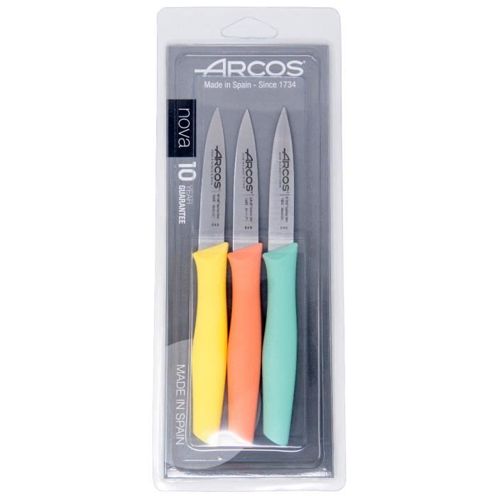 ARCOS Nova - Coffret 3 Couteaux d'Office (85 Mm), 3 Couleurs