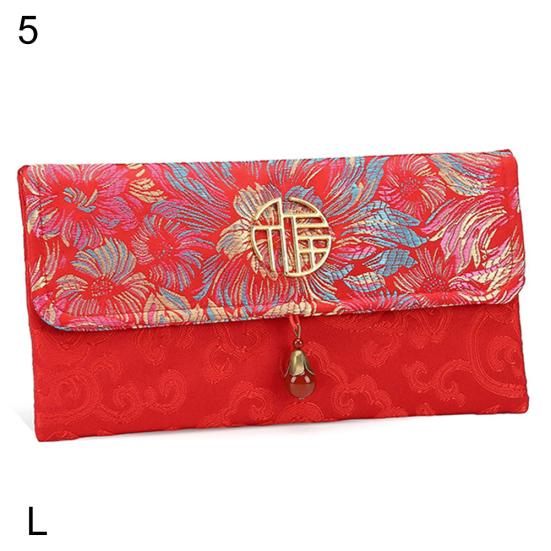 Сумка для денег в китайском стиле с цветочным принтом, тканевый конверт, красный карман, новогодний пакет