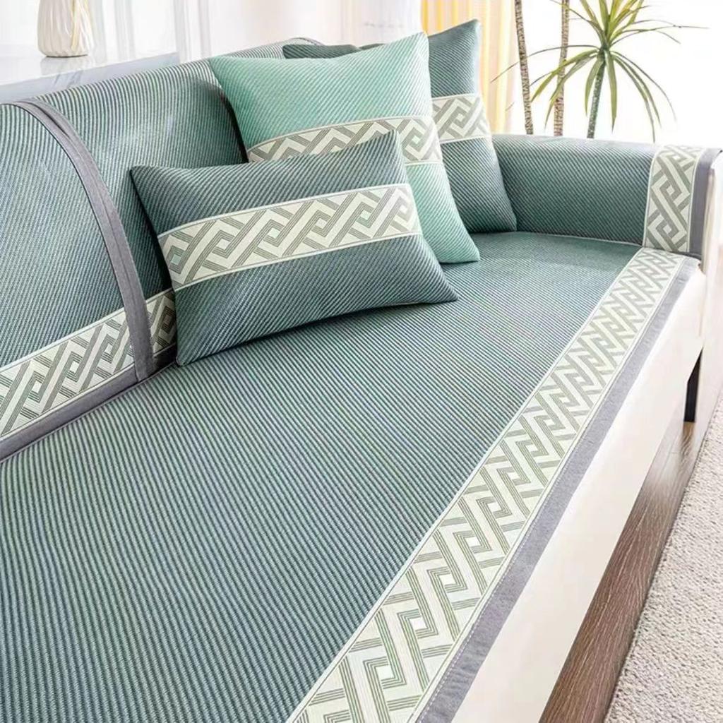 Wormwood Sofa Cover Wormwood Rattan Mat Sofa Cushion Ice Floss Antiskid Ventilate Exquisite Embroidery Sofa Towel Widen Binding