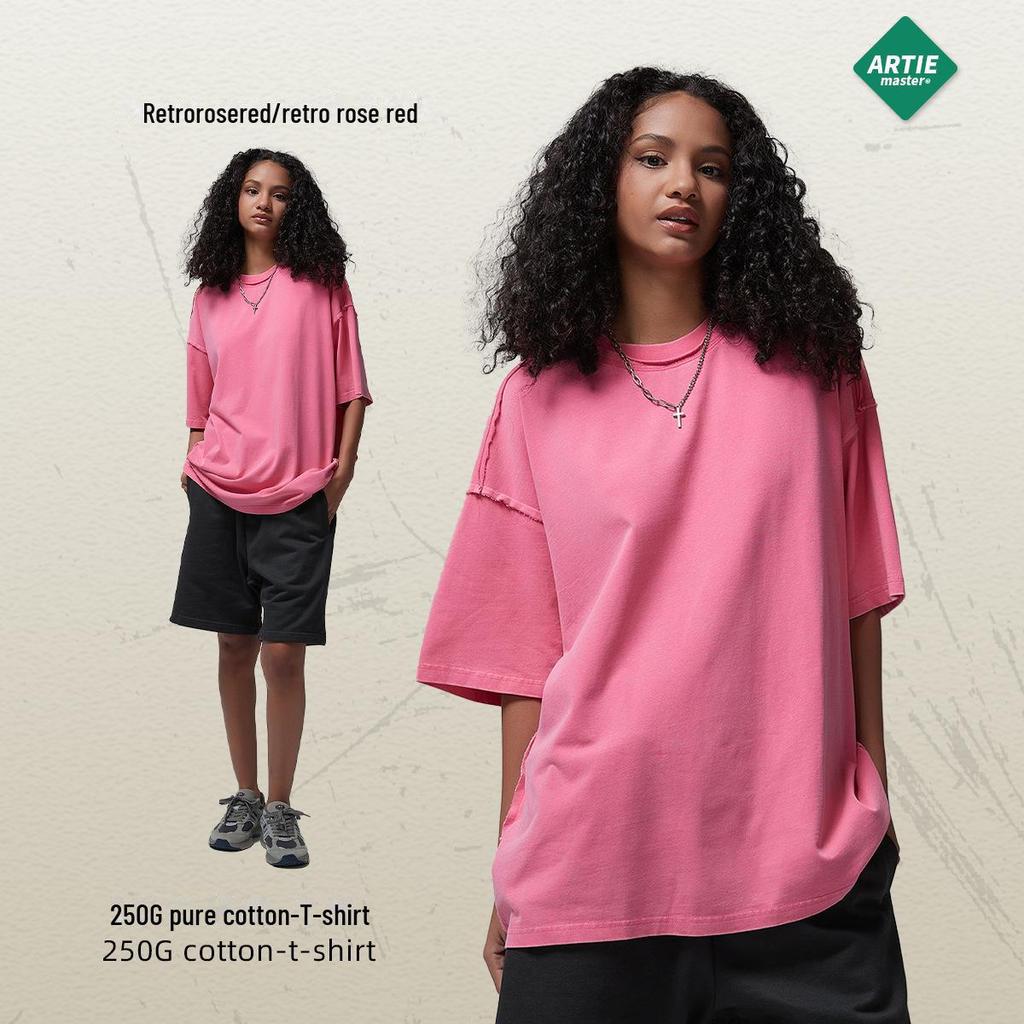 Футболка мужская ARTIE Retro Washed с коротким рукавом 2024 года — свободный крой, модная, 250 г, с оборками для весны/лета