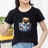 Kids Cotton T Shirt Charming Pocket Watercolor Pug Puppy Dog Print Crew Neck Short Sleeve Tee Casual Boys Girls Summer Tops
