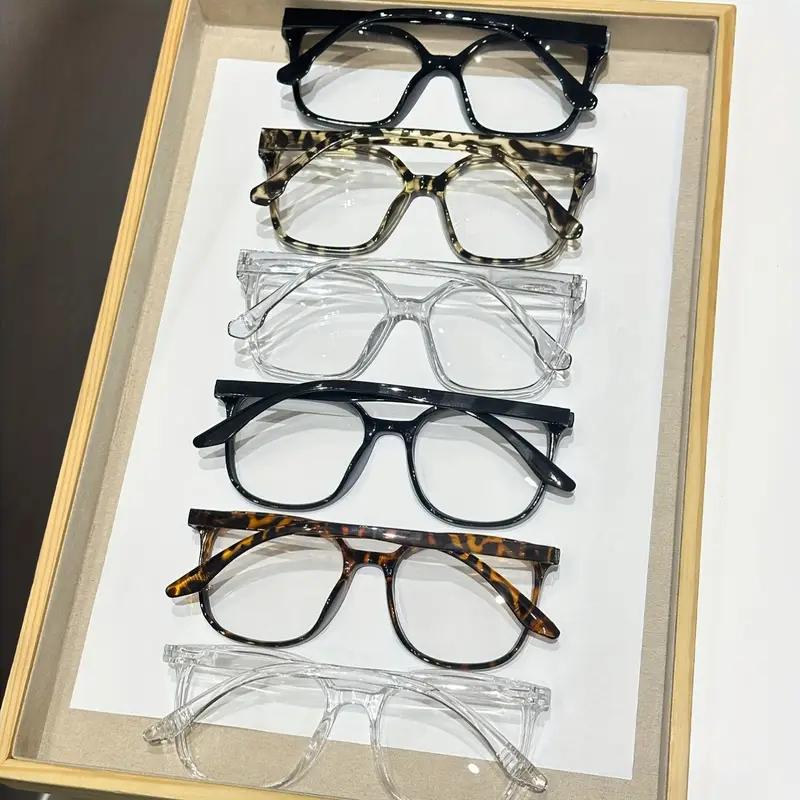 6Pcs Casual Fashion Square Frame Set Glasses with Transparent Lenses for Protection Against Blue Light Damage from Electronic Sc
