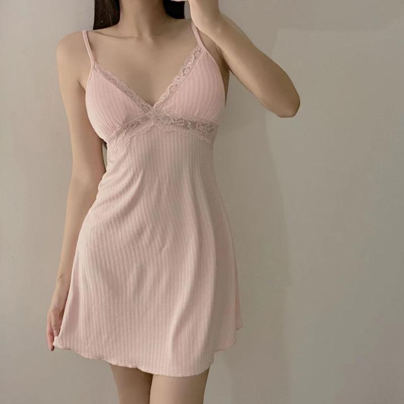 Spaghetti Strap Lace Nightgown for Women Mini Nightdress Chemise Sleepwear Spring Summer Modal Home Dressing Gown Loungewear