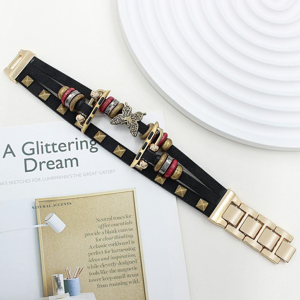 Кожаный ремешок-браслет для Apple Watch Series 10 Ultra 9 8 7 SE 6 5 4 3 2 1 46 мм 49 мм 45 мм 44 мм 42 мм с декором из заклепок