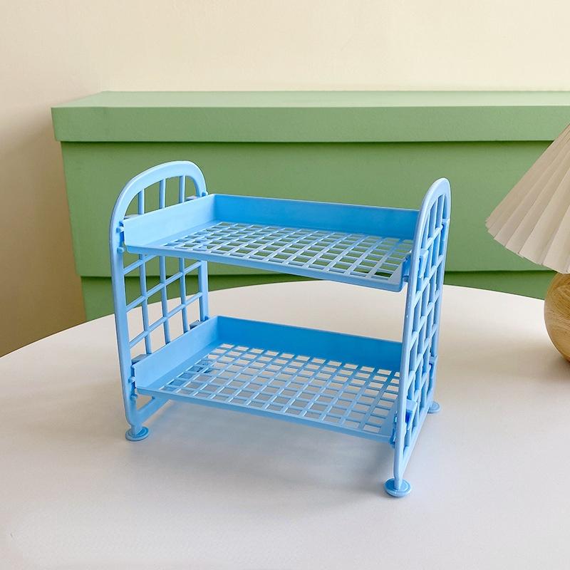 Kawaii двухслойный стеллаж для хранения, настольная складная стойка для хранения макияжа, полка для хранения косметики, отделка общежития, ванная комната