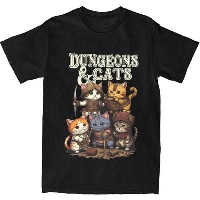 Футболки Dungeon Dragon Cats, винтажные, повседневные, для отдыха, универсальные, повседневные, для мужчин и женщин, Harajuku, с коротким рукавом, хлопковые, повседневные, унисекс, топы