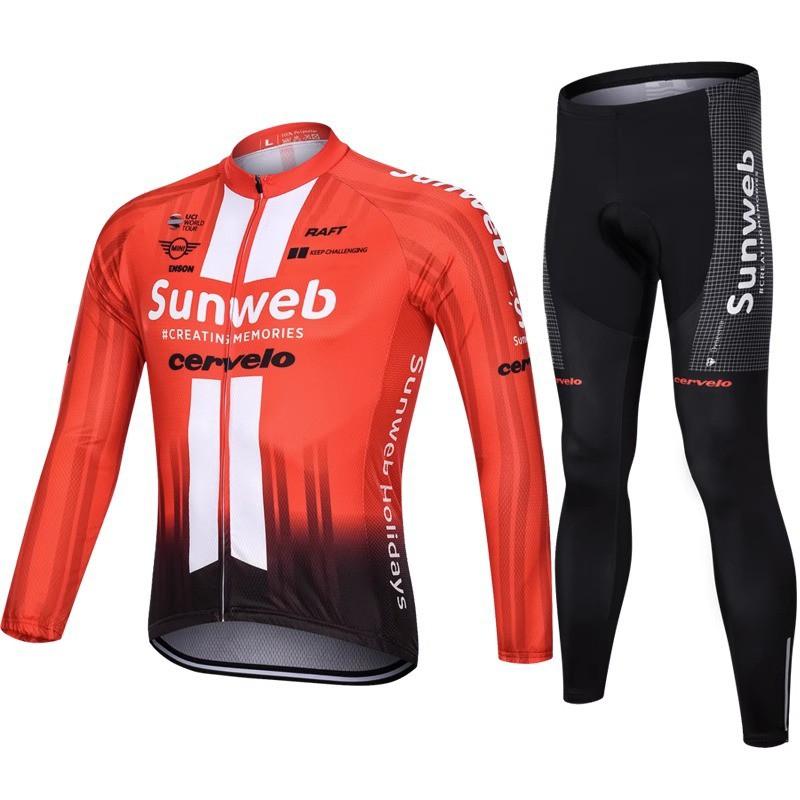 Mens Cycling Long Sleeve Jersey Bib Shorts Set Quick Dry Performance Wear Road Bike Riding