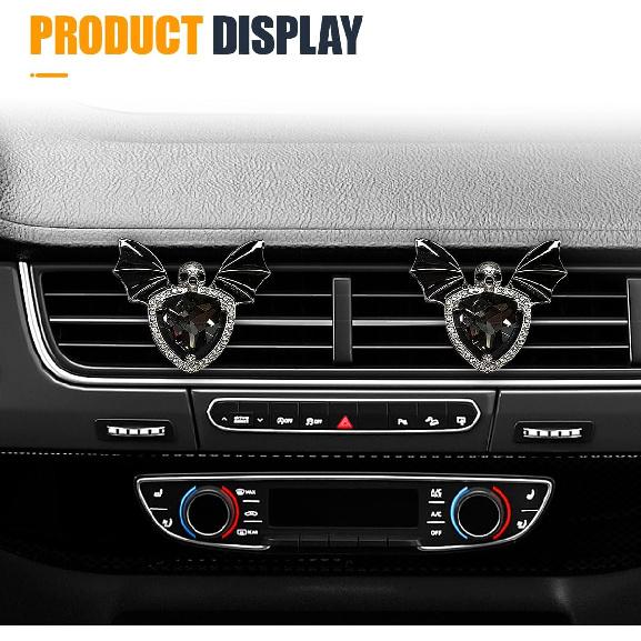 2PCS Bling Bat Skull Head Car Air Vent Clips, Rhinestone Auto Diffuser Outlet Clip, Car Dashboard Air Vent Trim Clip, Universal Vehicle Interior
