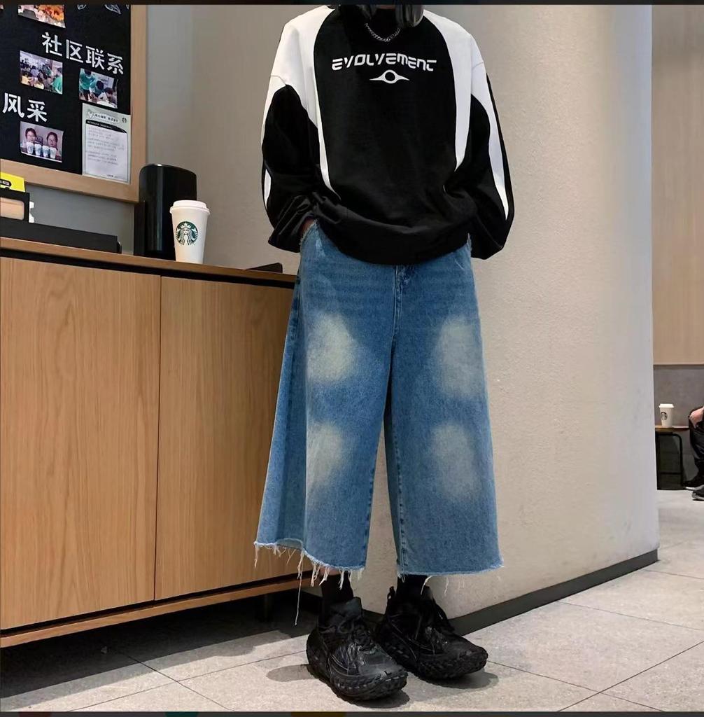 Унисекс американские джинсовые шорты - повседневная летняя одежда, свободный крой, уличный стиль, укороченные широкие брюки