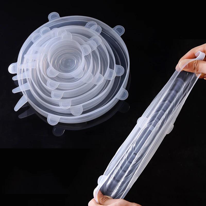 6 шт. Силиконовые эластичные крышки универсальная силиконовая пищевая пленка миска кастрюля крышки силиконовая крышка кастрюля кулинария кухонные принадлежности принадлежности