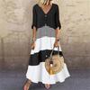 Women's New Summer V-neck Short Sleeve Pullover Long Colour Blocking Dress