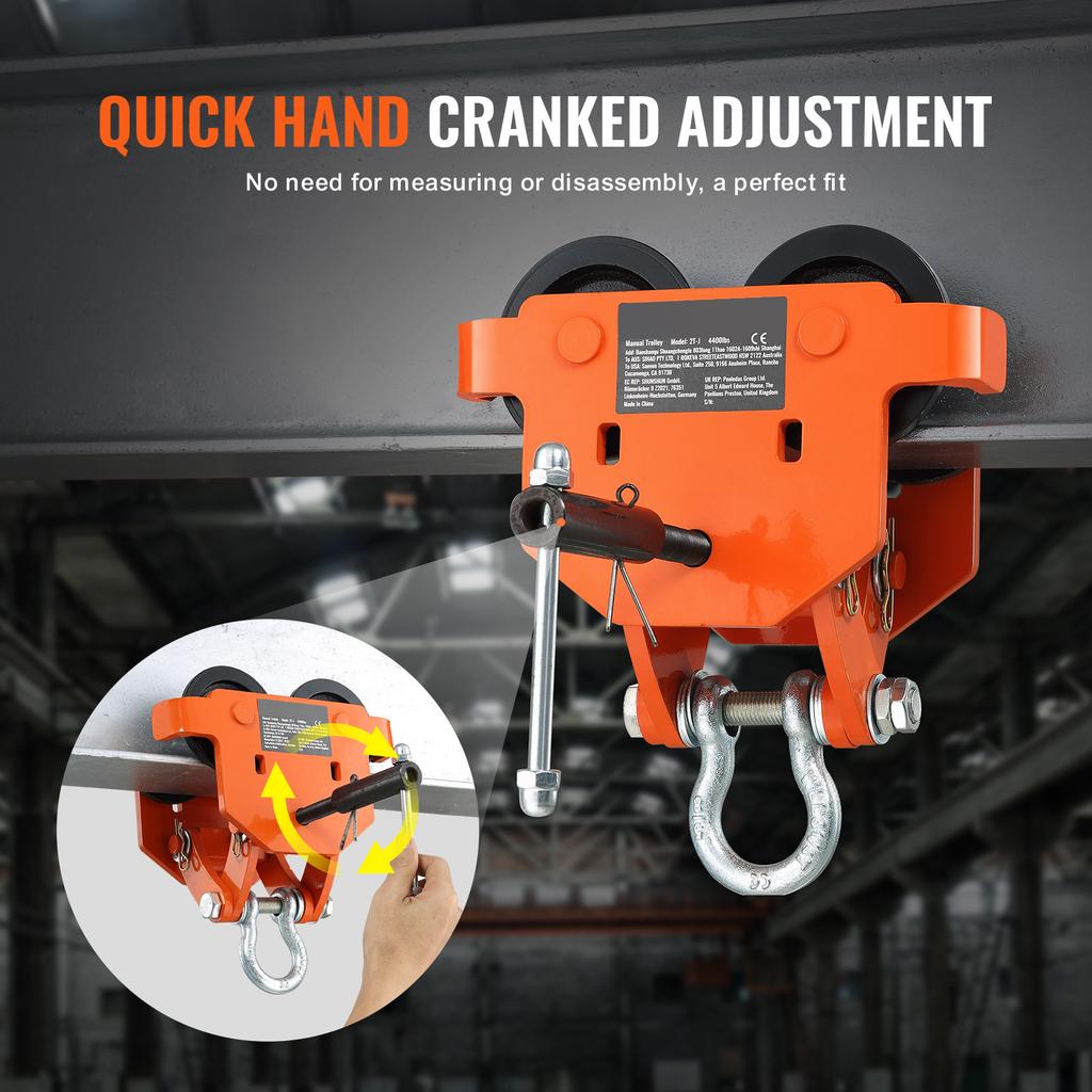 SucceBuy 2T Тележка толкательная балочная с двойными колесами из легированной стали Гаражная таль для прямолинейных и криволинейных двутавровых балок Ширина полки 2,8"-6,7"