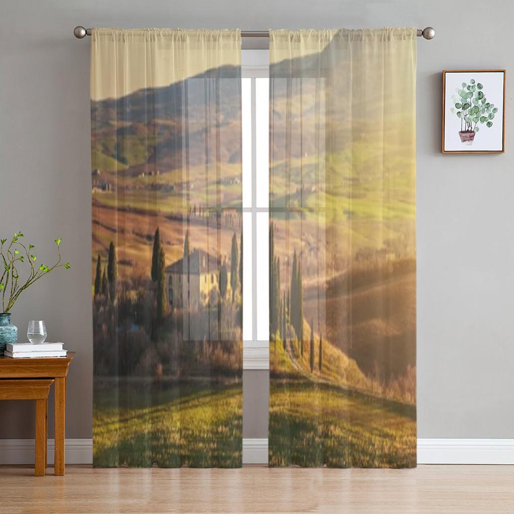 Альпийский пейзаж с вершинами, покрытыми снегом и облаками, прозрачные тюлевые шторы для гостиной, кухни, декор, вуаль, занавеска из органзы