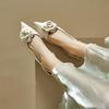 Cow Leather Pointed Toe Med Heels Slingback Autumn Summer Shoes Flowers Decorations Women Shallow Pumps