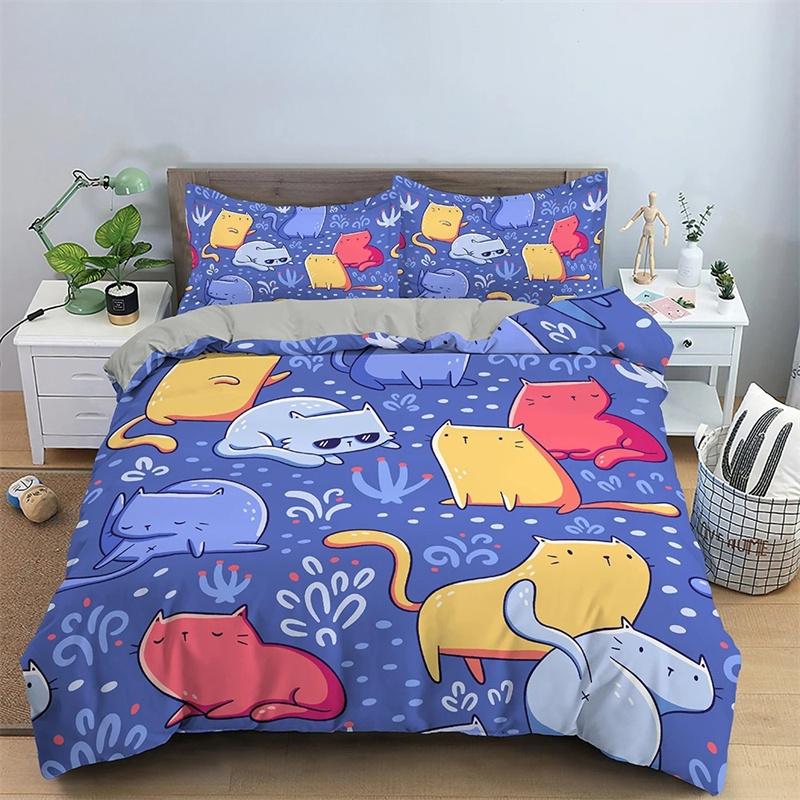 Пододеяльник с изображением мультяшного кота, короля и королевы, красочный комплект постельного белья с изображением милых животных, детский питомец, котенок, мягкий полиэстеровый чехол для одеяла