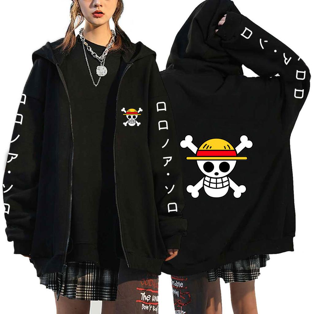 Косплей Луффи Зоро ONE PIECE Аниме Толстовки Мужские куртки Повседневное пальто на молнии Harajuku Унисекс Толстовка с капюшоном с мультяшным принтом Толстовки с капюшоном в стиле хип-хоп Уличная одежда