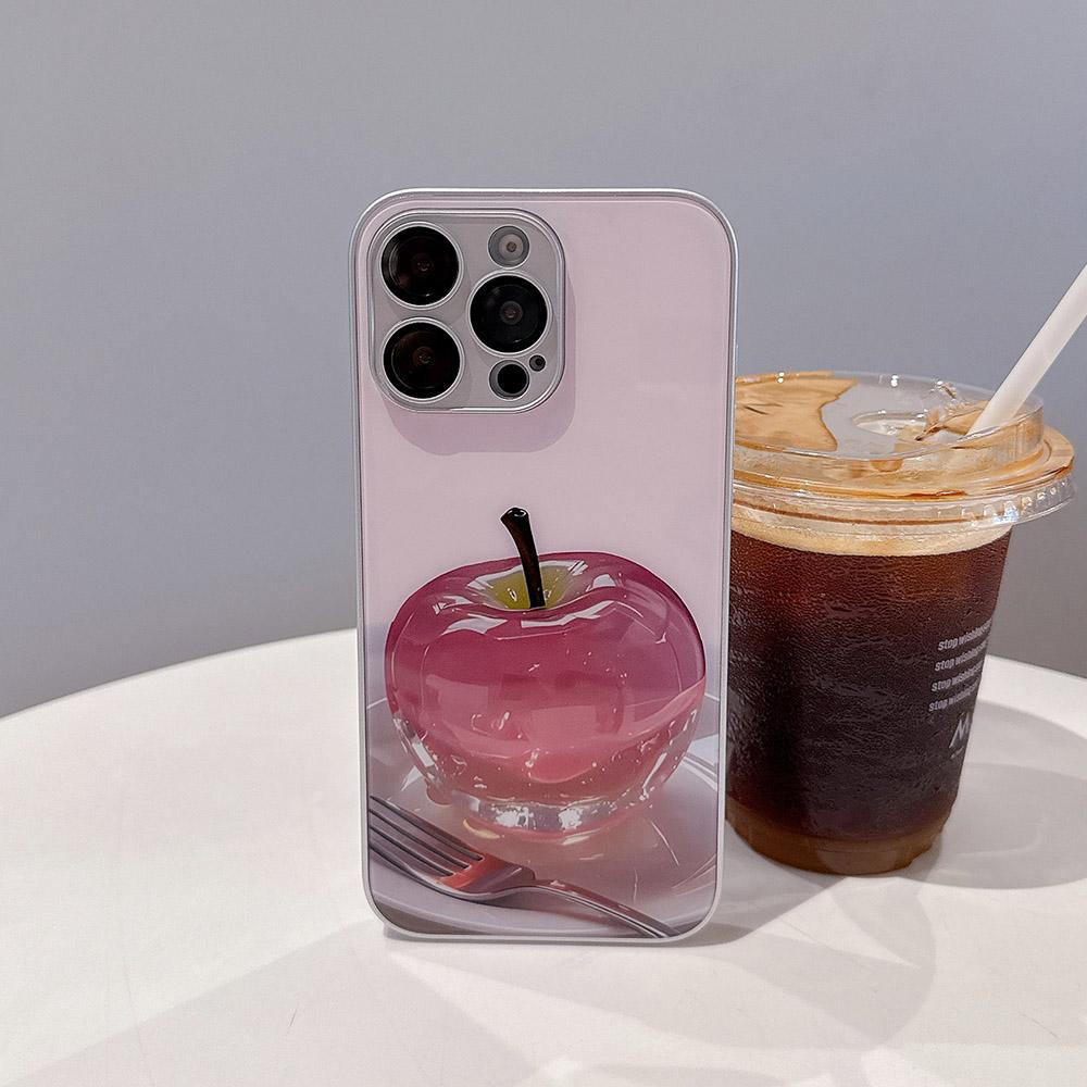 For iPhone 15 Pro Case Mirror Painted Fruit Pattern TPU+Acrylic Phone Cover