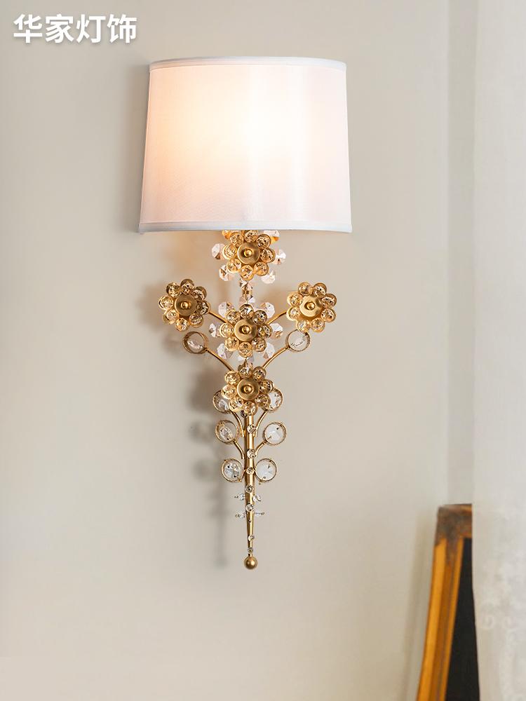 Американская медная хрустальная лампа в виде цветка, классическая, светодиодная, настенная, бра для магазина, фойе, спальни, e14