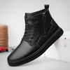 Genuine Leather Men High Top Shoes Warm Plush Fur Winter Casual Shoes Classic Comfy Male Ankle Boots Versatile Motorcycle Botas