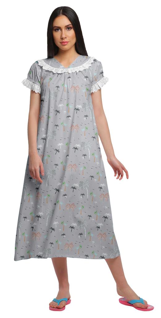 Moomaya Женская ночная рубашка с V-образным вырезом для кормления, хлопковая ночная рубашка А-силуэта с принтом