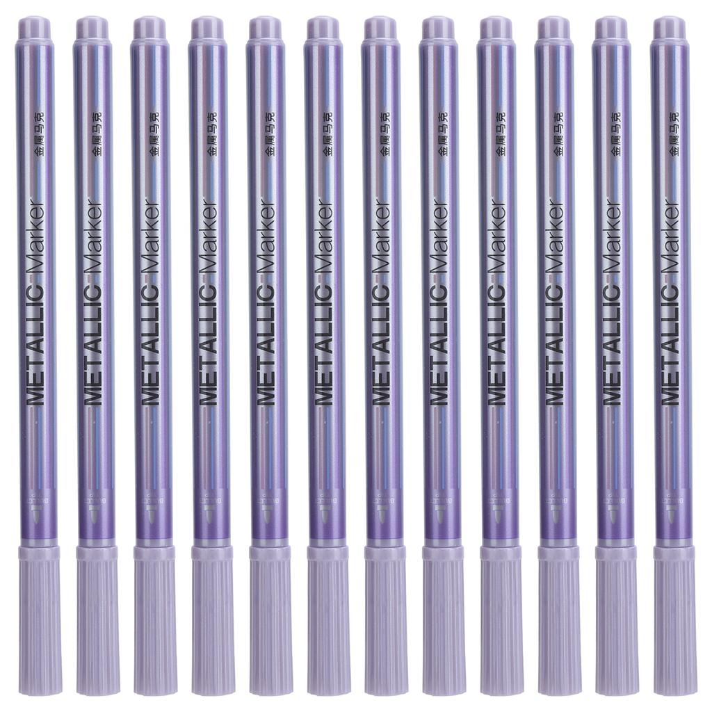 12Pcs Metallic Marker Paint Pen Single Color Permanent Ink Ultra Fine Point Tip Art Supplies