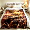 Monster Truck Theme Custom Blanket Personalized Name & Text Customized Soft Warm Throw Blanket Home Decor