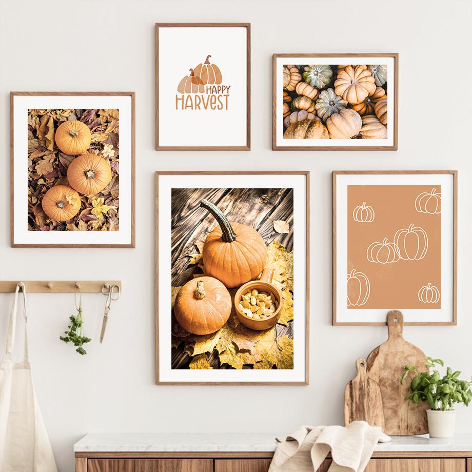 Осенний холм, лесная дорога, цветок тыквы, настенная живопись на холсте, постеры на скандинавскую тему и принты, современные картины для декора гостиной