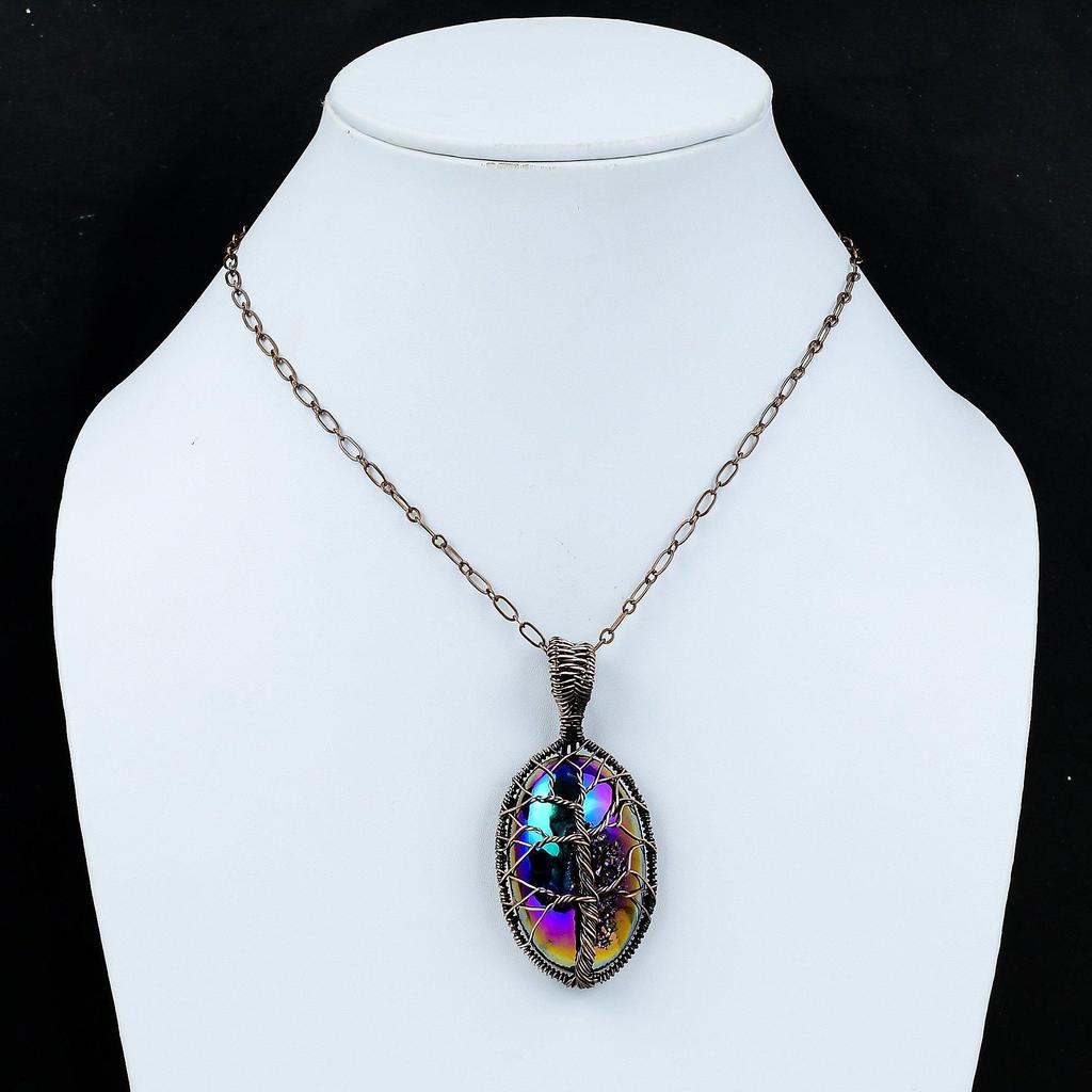 Древо Жизни Титан Друзы Подвеска Медная Проволока Обернутая Подвеска Ювелирные Изделия Из Драгоценных Камней Для Подарка Ювелирные Изделия Из Медной Проволоки Подвеска Ручной Работы Женская Подвеска