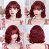 Wig Female Short Curly Hair Burgundy New Chemical Fiber Simulation Whole Wig High Temperature Silk Sleeve Short Hair