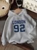 Kids Hoodie LONDON 92 Letter Print Pullover Hooded Sweatshirt Boys Girls Casual Long Sleeve Top