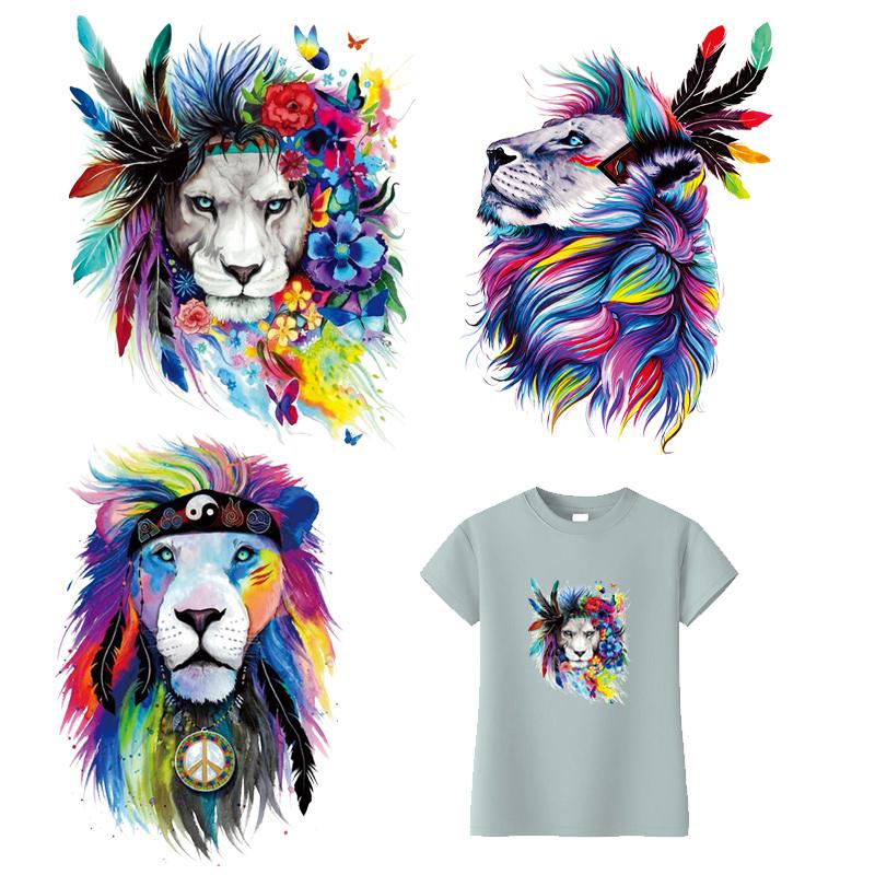 Color Lions Iron On Patch Man Woman Hoodies Heat Press Appliqued Clothes Stickers Diy Parches Ropa T-Shirt Diy Craft Supplies