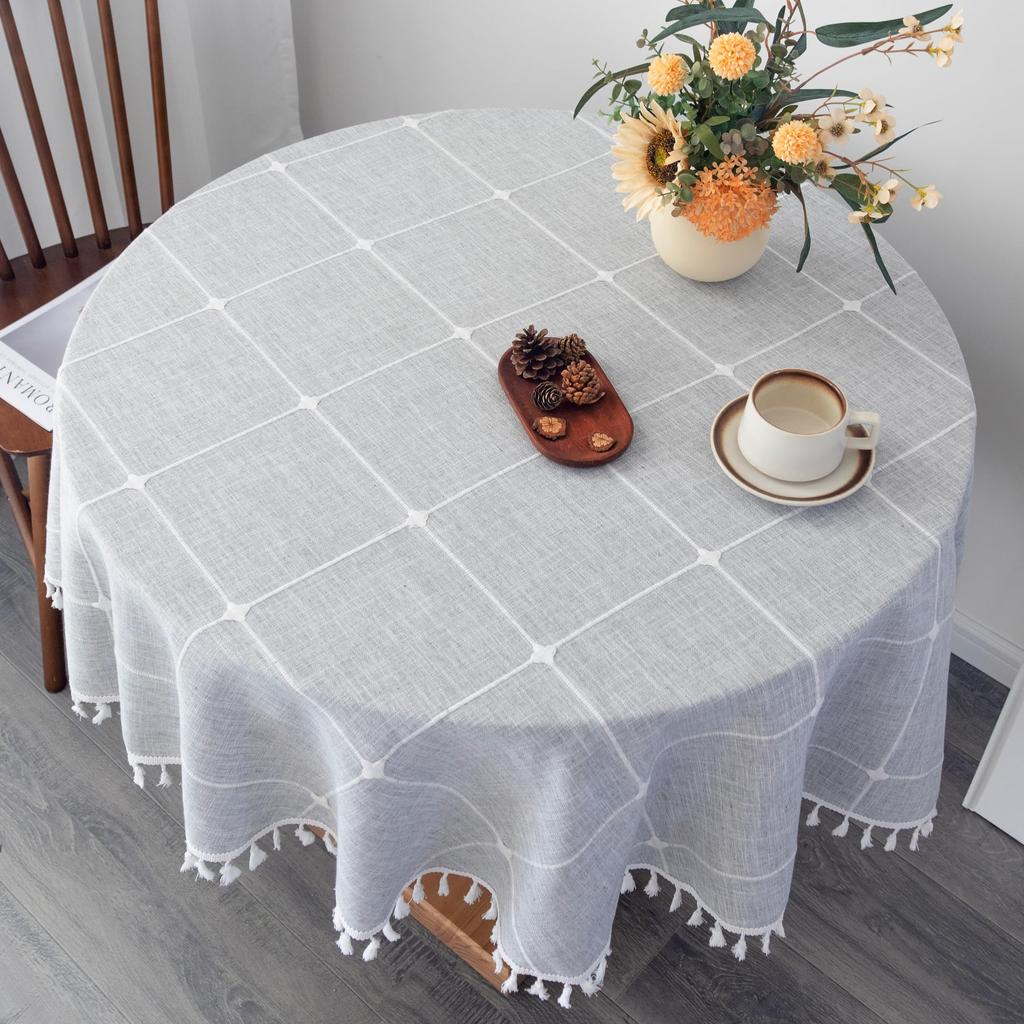 Круглая скатерть из хлопка и льна, моющаяся клетчатая скатерть в стиле бохо с кисточками, фермерская, деревенская скатерть для вечеринки, свадьбы