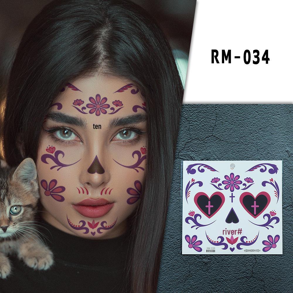Cross-Border Halloween & Day of the Dead Face Tattoo Stickers - Floral Party Makeup Stickers