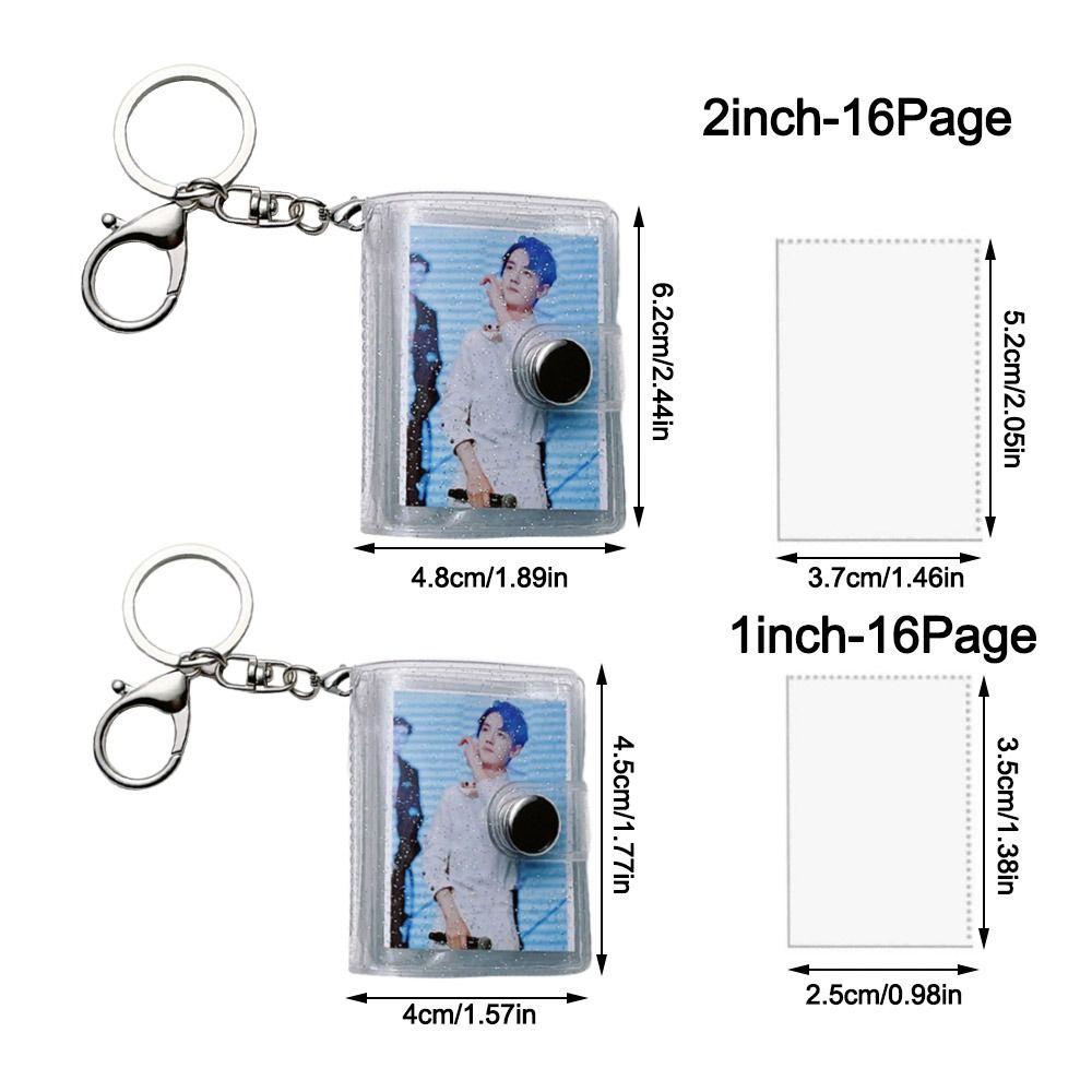 Portable 1/2 Inch Mini Photo Album 16 Pockets with Keychain Backpack Keyring Snap Button Design PVC Keychain Mini Album