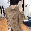Korean Cotton Linen Floral Long Sleeved Shirt Women's Autumn Blouses Digital Printed Fashion Top Retro Base Shirt