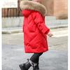 Новая модная детская теплая пуховая куртка Зимняя для девочек с меховым воротником Белый утиный пух Длинная куртка 120-170 см