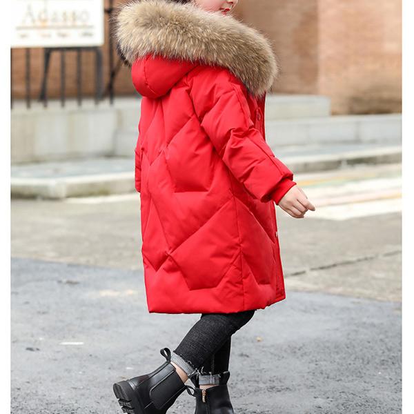 Новая модная детская теплая пуховая куртка Зимняя для девочек с меховым воротником Белый утиный пух Длинная куртка 120-170 см