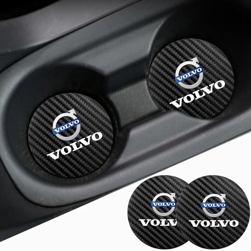 AABAJ1 2PCS Car Logo Water Cup Pad Drink Coaster Holder Anti-slip Mat For Volvo RDESIGN XC60 XC90 S60 S80 S60L V40 V60 AWD V90