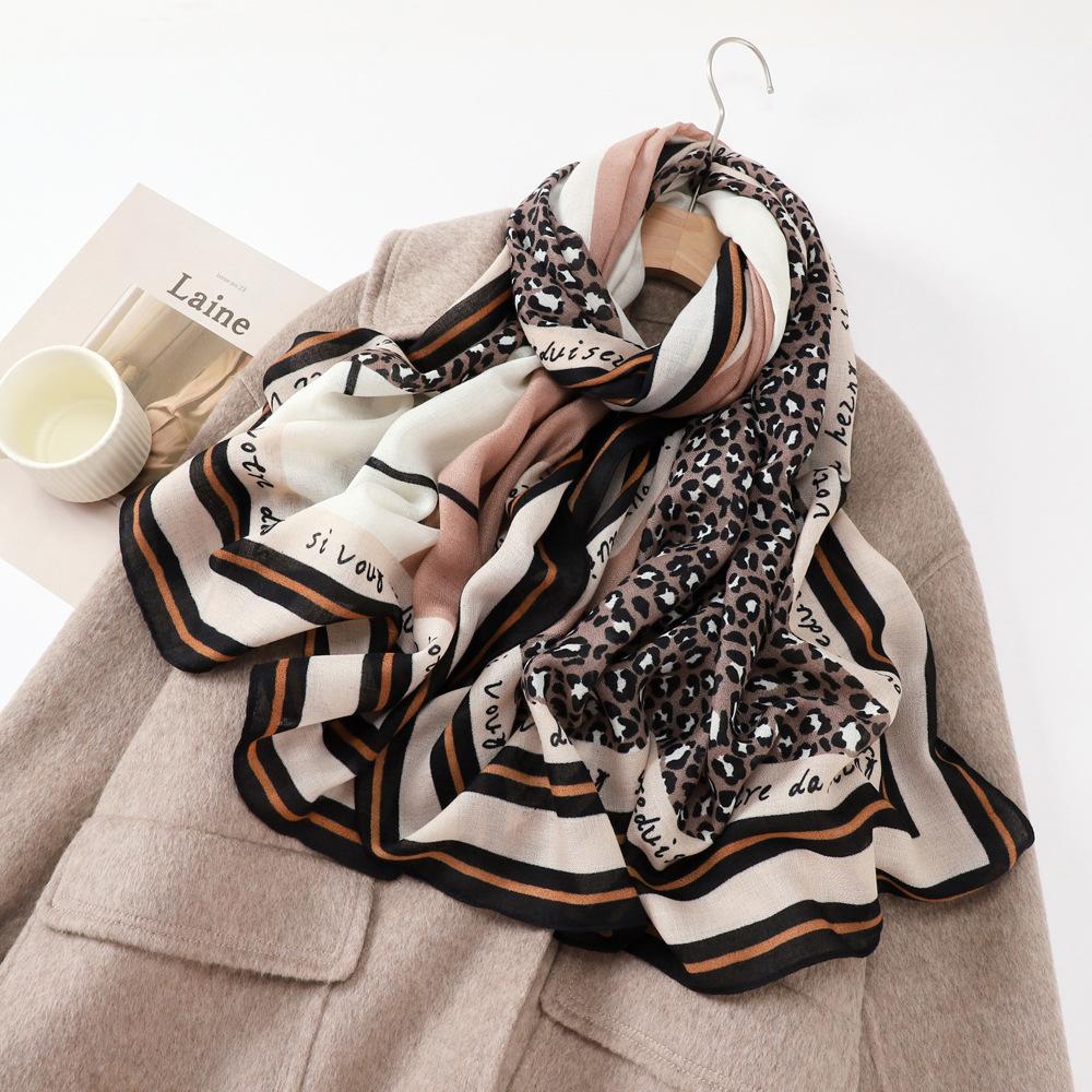 Autumn New Leopard Hit Colour Imitation Cotton Linen Silk Scarf Summer Travel Beach Sun Shawl Female Wild Warm Scarf