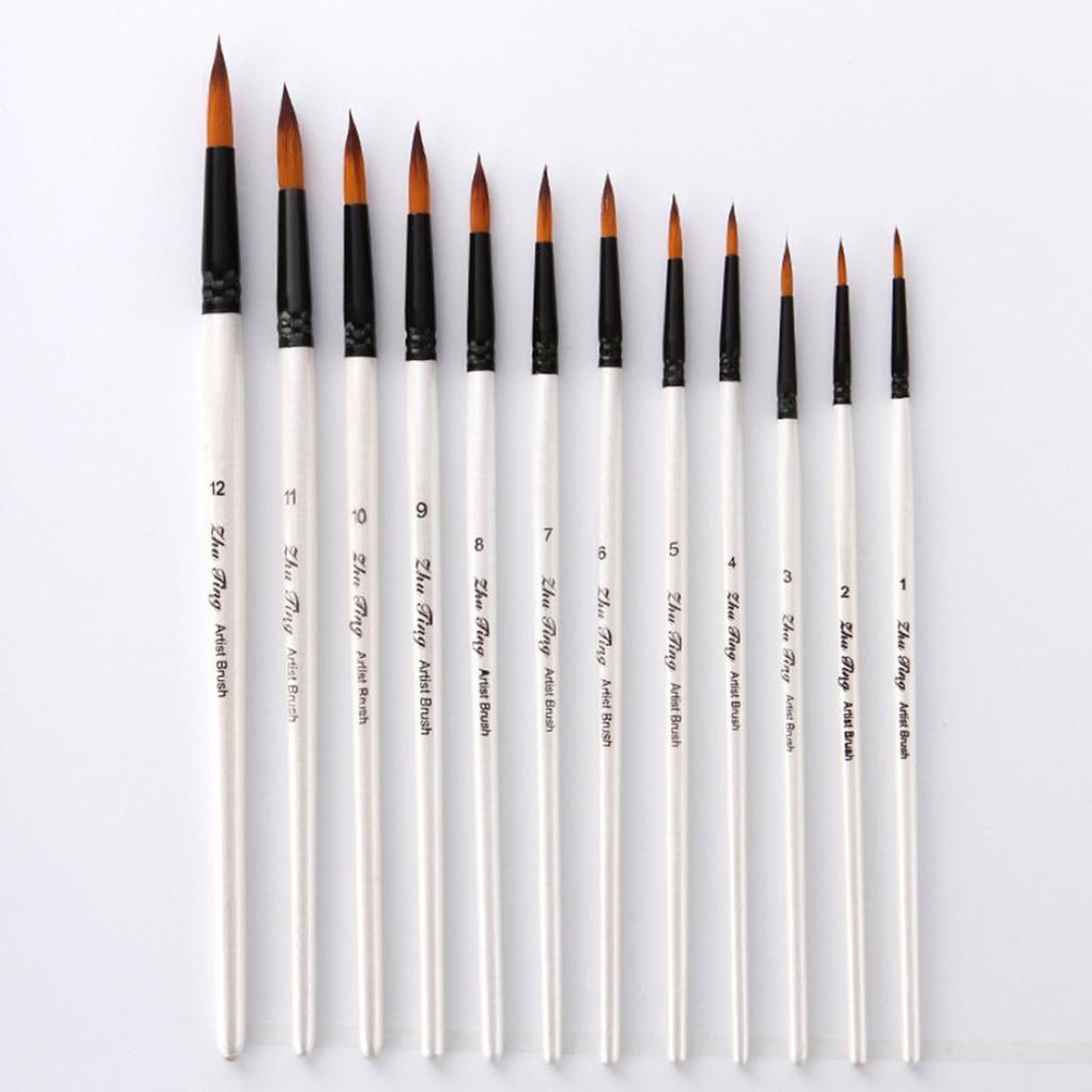 Monoceros 12Pcs Pointed Flat Top Paint Drawing Brush Acrylic Watercolor Oil Painting Pen