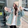 Women's Popular Fur Denim Jacket, Loose and Thickened Design, Washed and Distressed Retro Lamb Plush Cotton Jacket