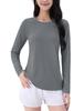 TACVASEN Long Sleeve Rash Pilates Hot Round Solid Dark Size L Women's T-Shirt, Guard, Wear, Yoga, Neck, Stretchy, Stylish, Color, Quick-Drying,