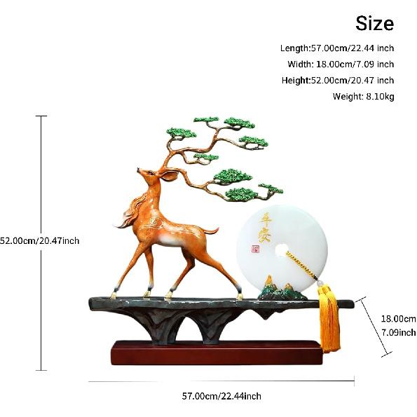 Aris & Juno Chinese Feng Shui Deer & Peace Buckle Decoration Set - Safe Journey Figurine with Copper Deer and Jade Peace Buckle for Home Office