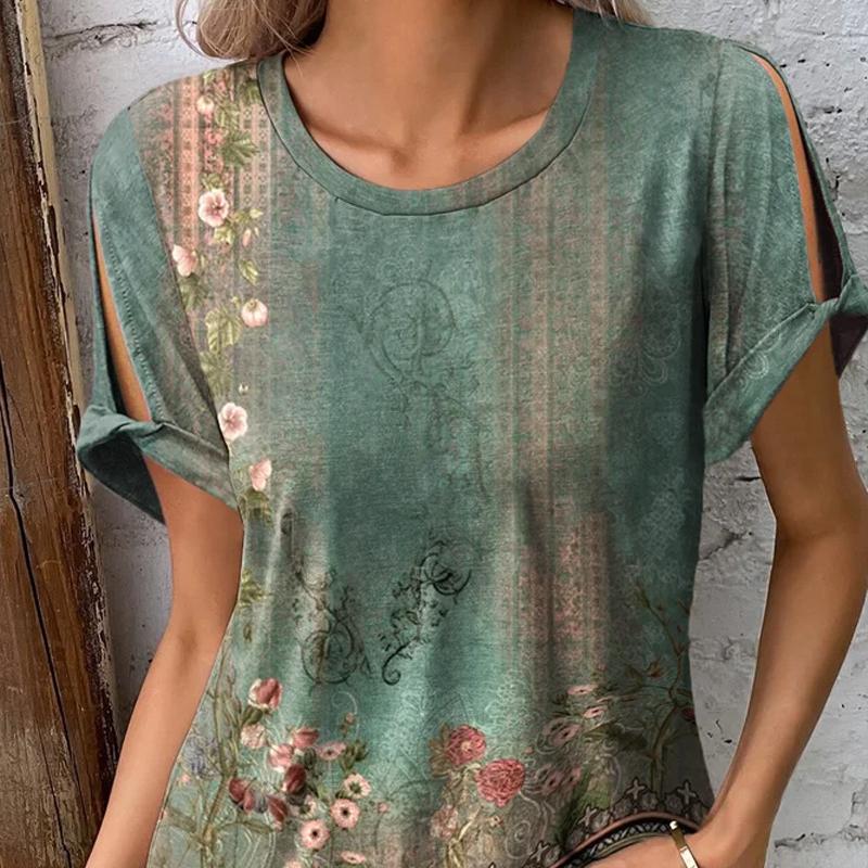 Весенне-летняя новая женская повседневная и удобная футболка с короткими рукавами и принтом в этническом стиле